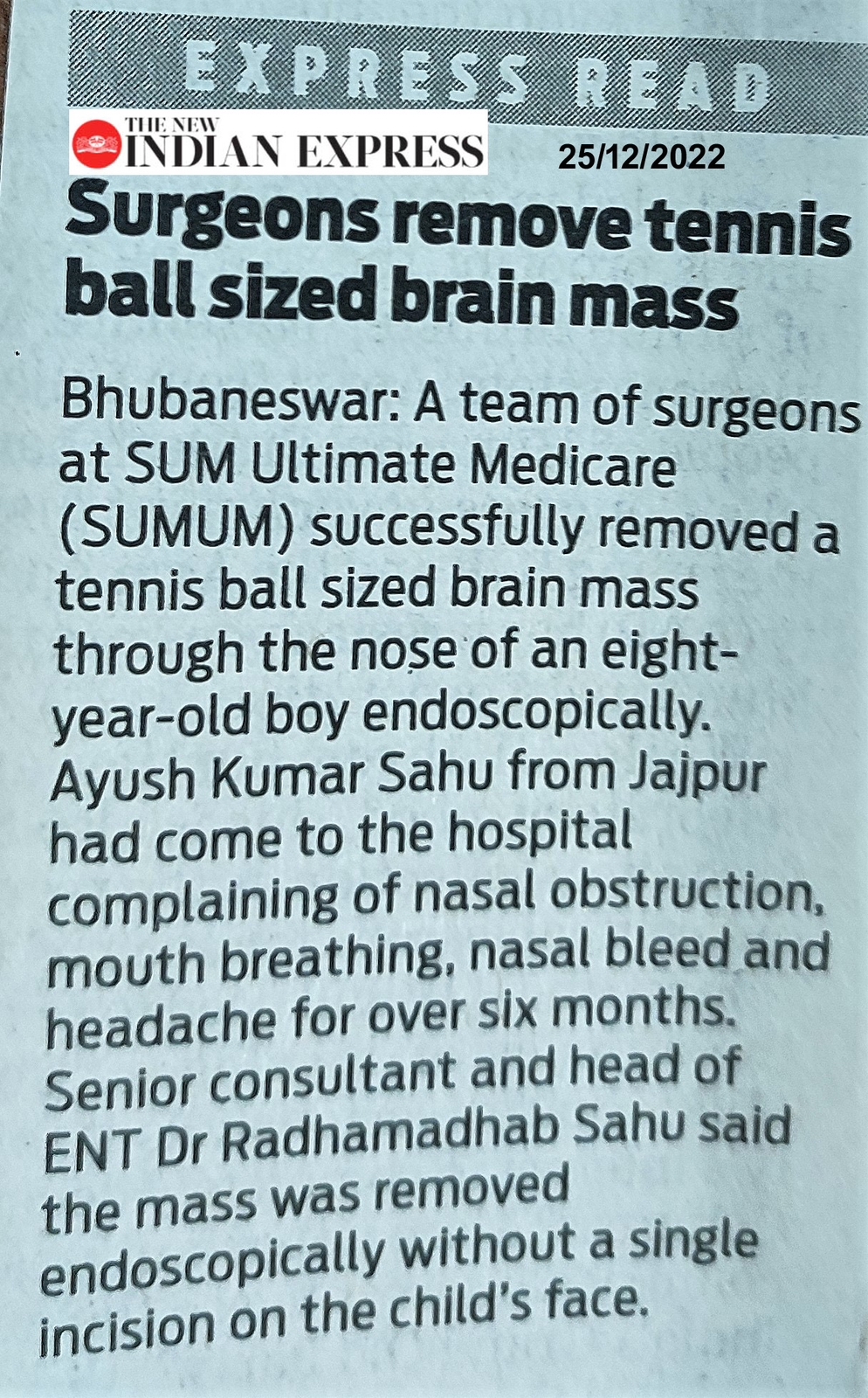 Surgeons remove tennis ball sized brain mass
