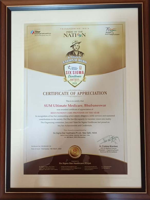 Our hospital was honoured with the Best Patient Care Provider of the year by Six Sigma Health Care Excellence Awards on 16th March 2022
