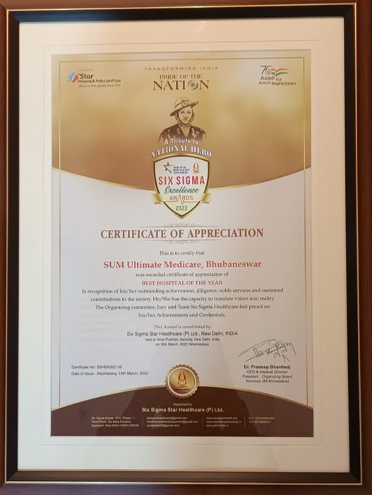 Achieved the Best Hospital of the year award by Six Sigma Health Care Excellence Awards on 16th March 2022